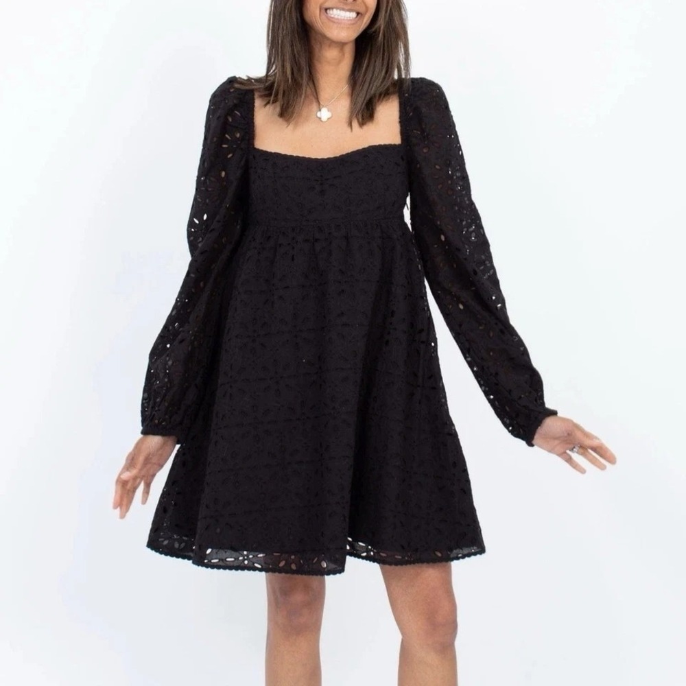 Wilfred Babydoll Eyelet Dress Women 00 Black Whimsigoth Romantic Dainty Coquette